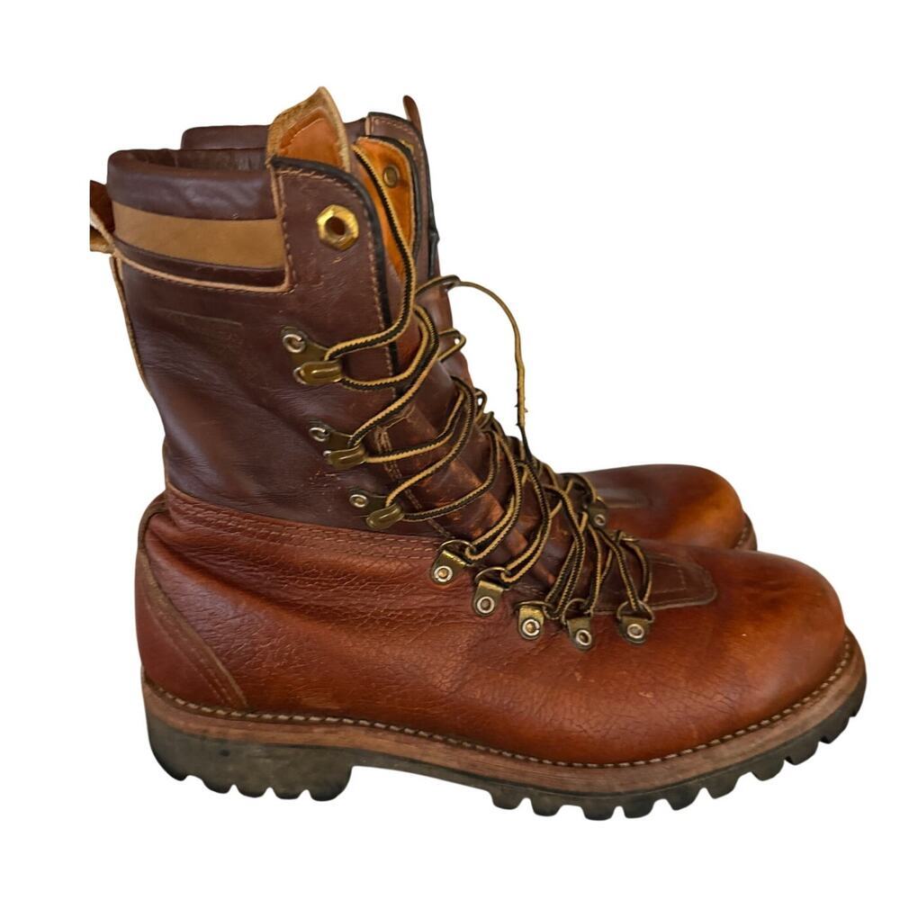 Vintage Herman Survivors Brown Leather Mountaineer Boots Men's Size 10 Vibram - Picture 2 of 7